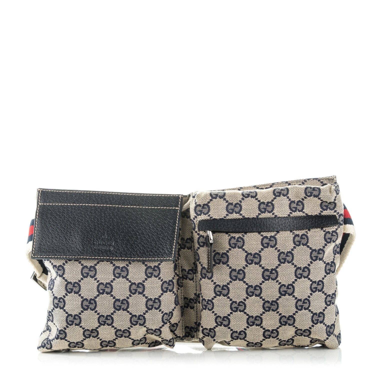 Gucci GG Monogram Web Double Pocket Belt Bag Navy 1 of 7