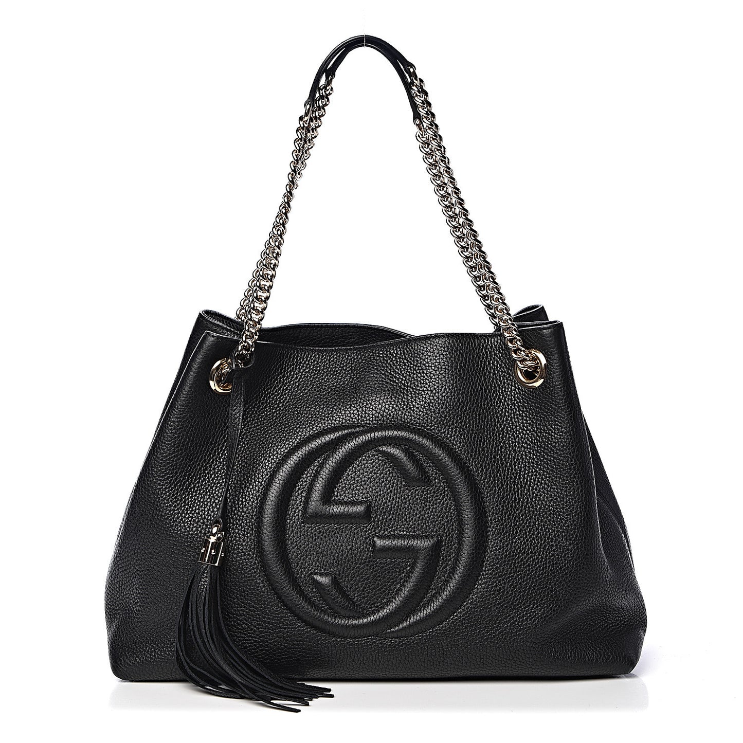 Pebbled Calfskin Medium Soho Chain Shoulder Bag Black