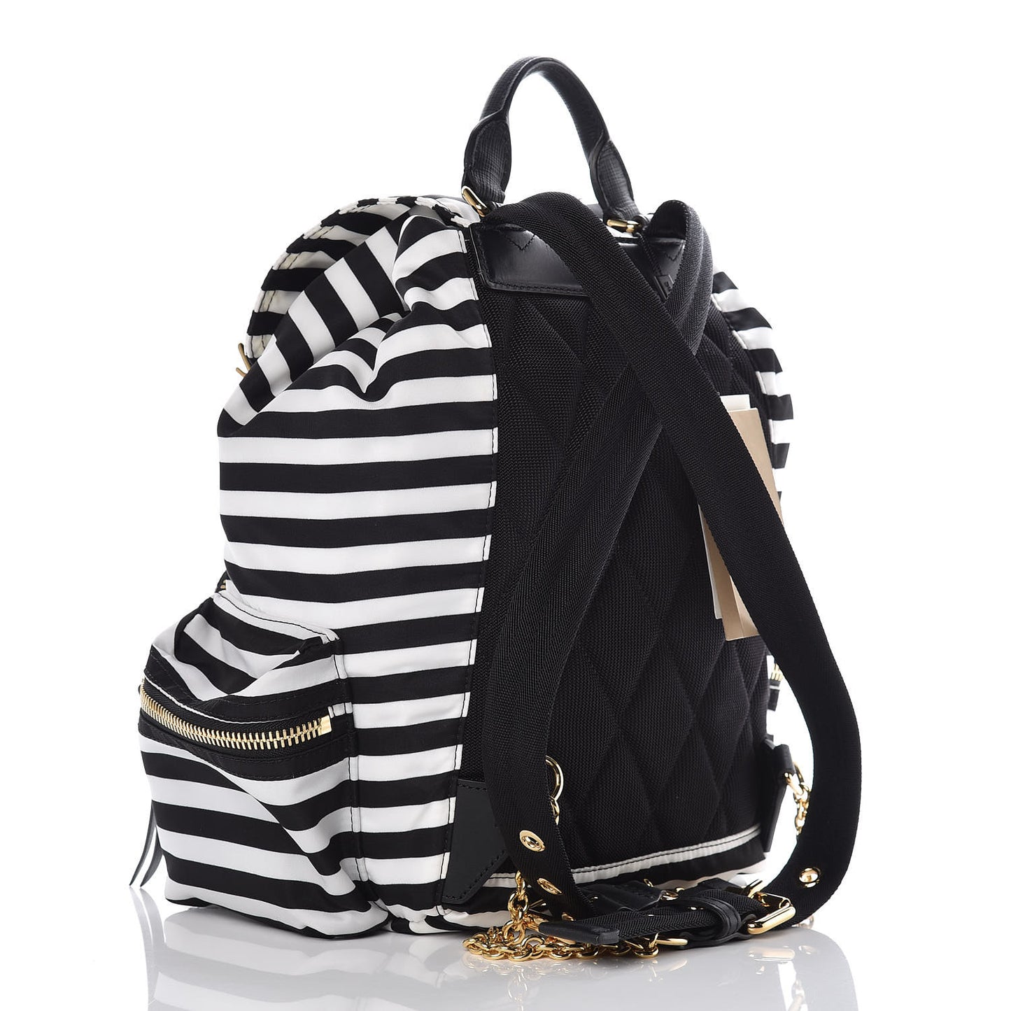 Nylon Striped Medium Rucksack Backpack Black White