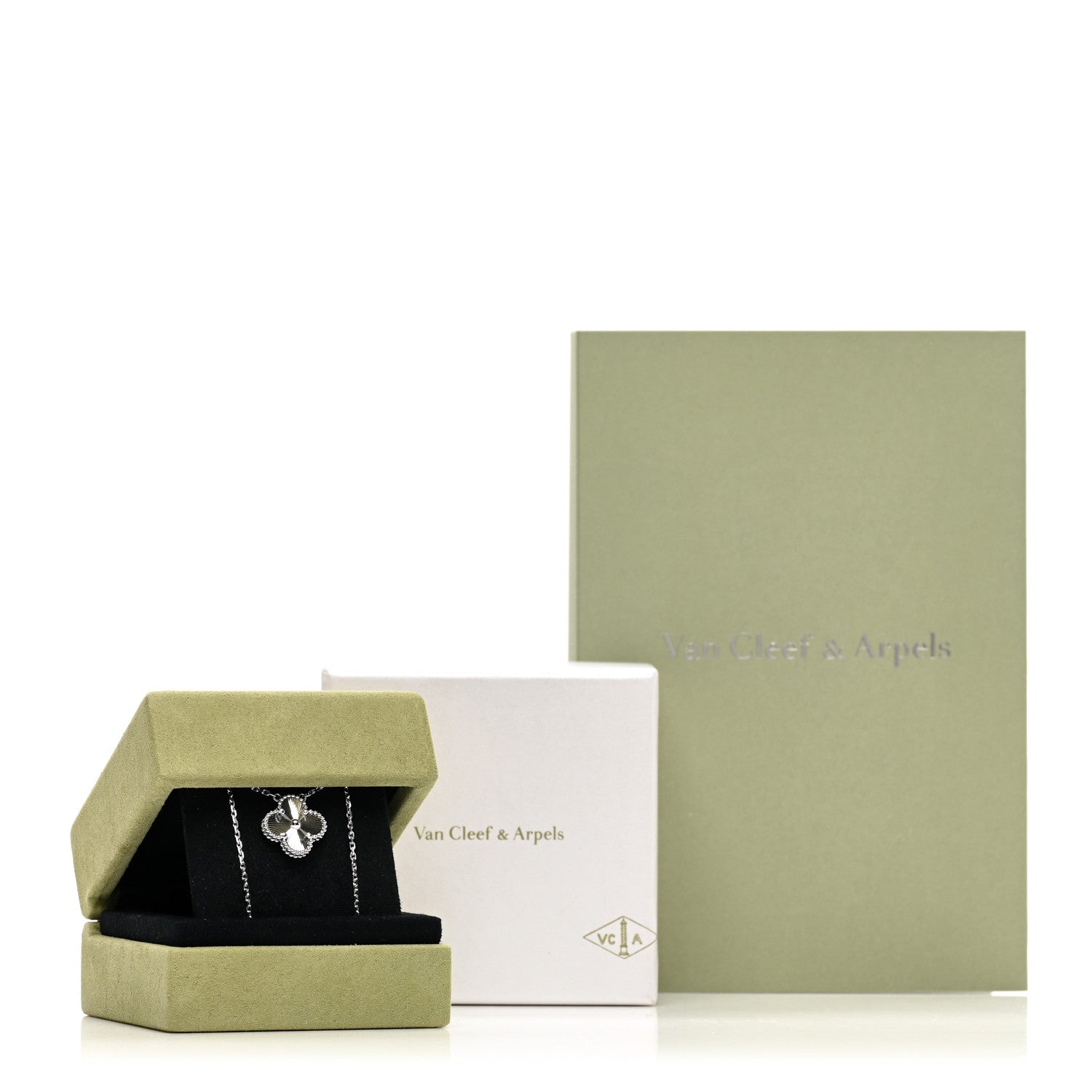 Van Cleef & Arpels 18K White Gold Guilloche Vintage Alhambra Pendant Necklace 5 of 5