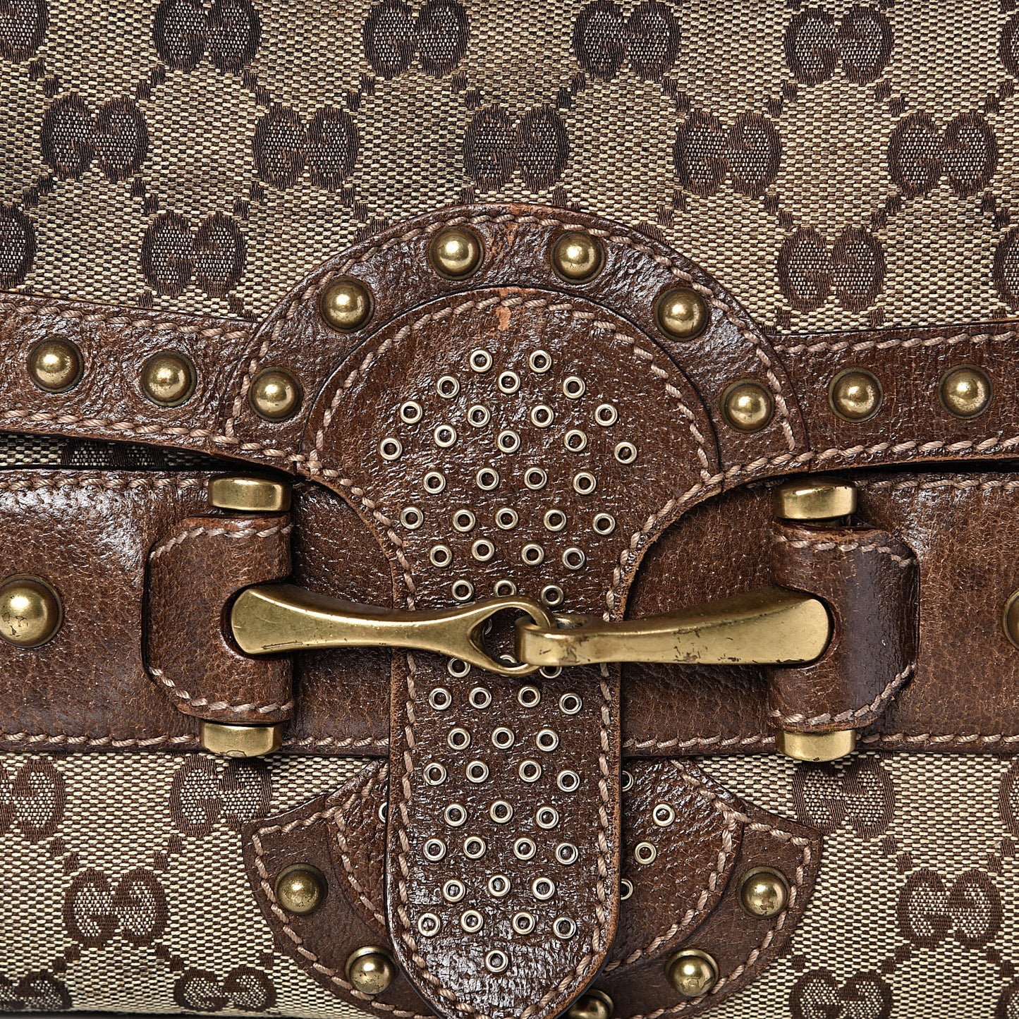 Monogram Studded Pelham Runway Flap Bag Brown