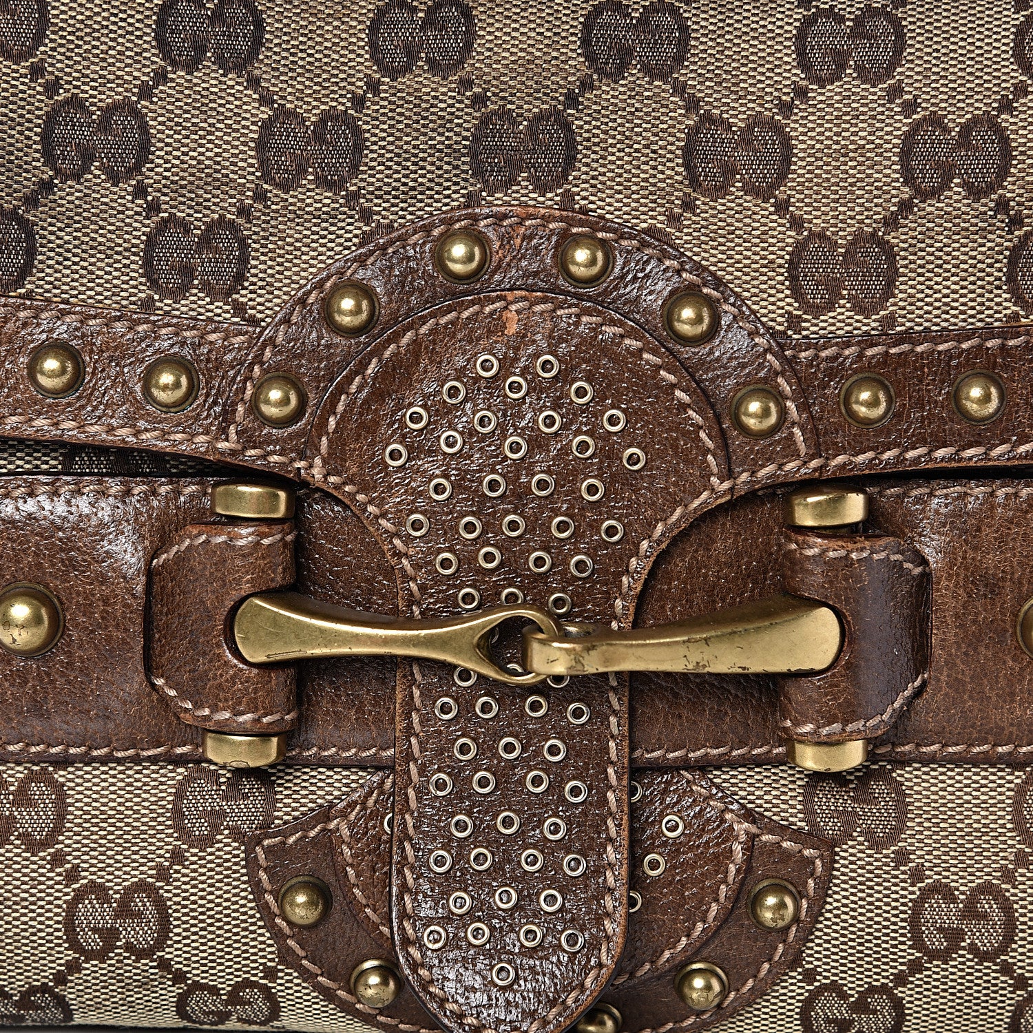 Gucci Monogram Studded Pelham Runway Flap Bag Brown 11 of 13