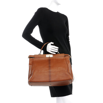 Fendi Goatskin Zucca Large Peekaboo Iconic Satchel Cuoio Tobacco Moro 3 of 24