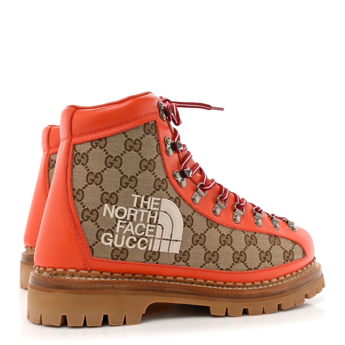 X THE NORTH FACE Monogram Textured Calfskin Mens Hiking Ankle Boots 11 Beige Ebony Deep Orange