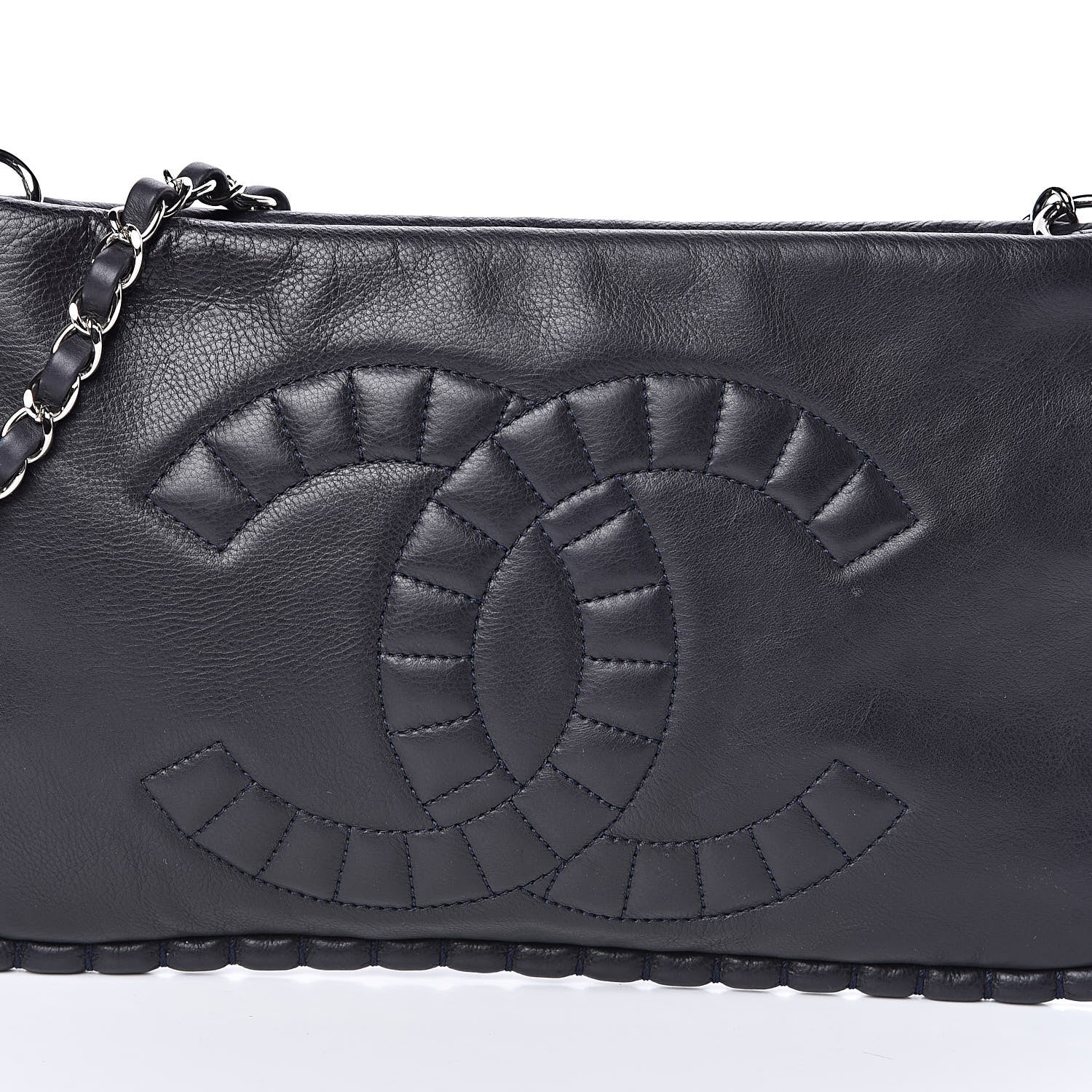 Chanel Calfskin On the Bund Pochette Dark Navy Blue 10 of 10