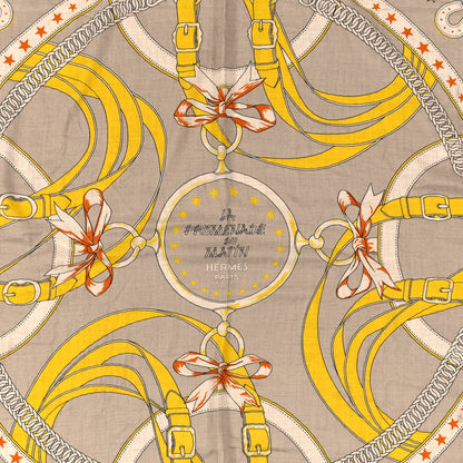 Hermes Cashmere Silk La Promenade du Matin Bandana Shawl 140 Naturel Beige Jaune Vif 2 of 3