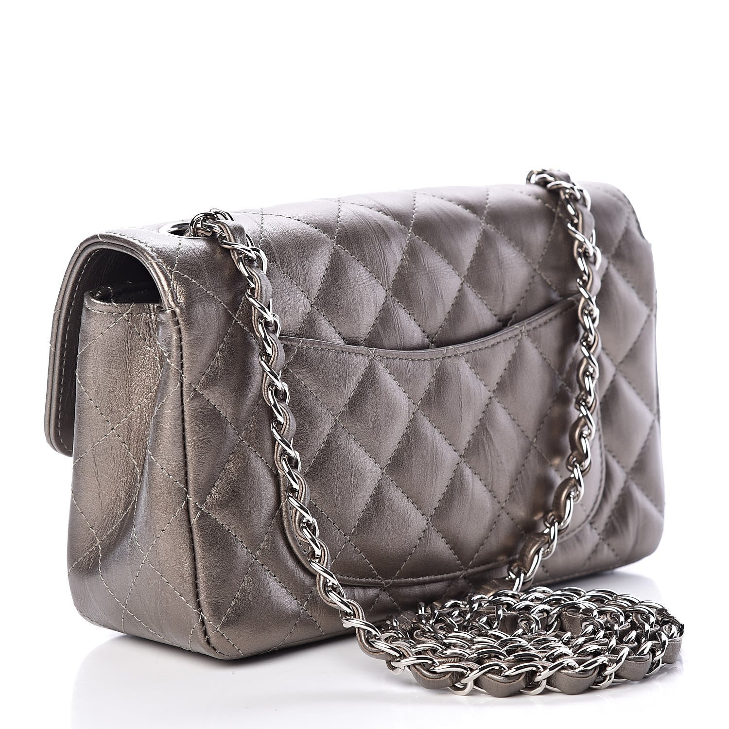 Chanel Iridescent Calfskin Quilted Mini Rectangular Flap Dark Silver 3 of 13