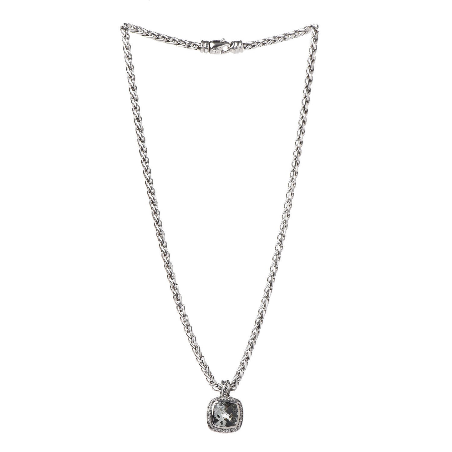 Sterling Silver Diamond Prasiolite 11mm Albion Wheat Chain Pendant Necklace