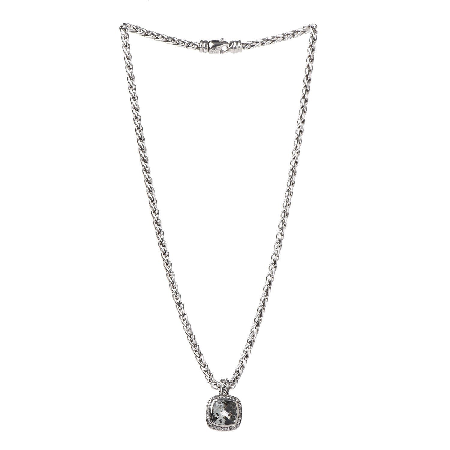 David Yurman Sterling Silver Diamond Prasiolite 11mm Albion Wheat Chain Pendant Necklace 3 of 6