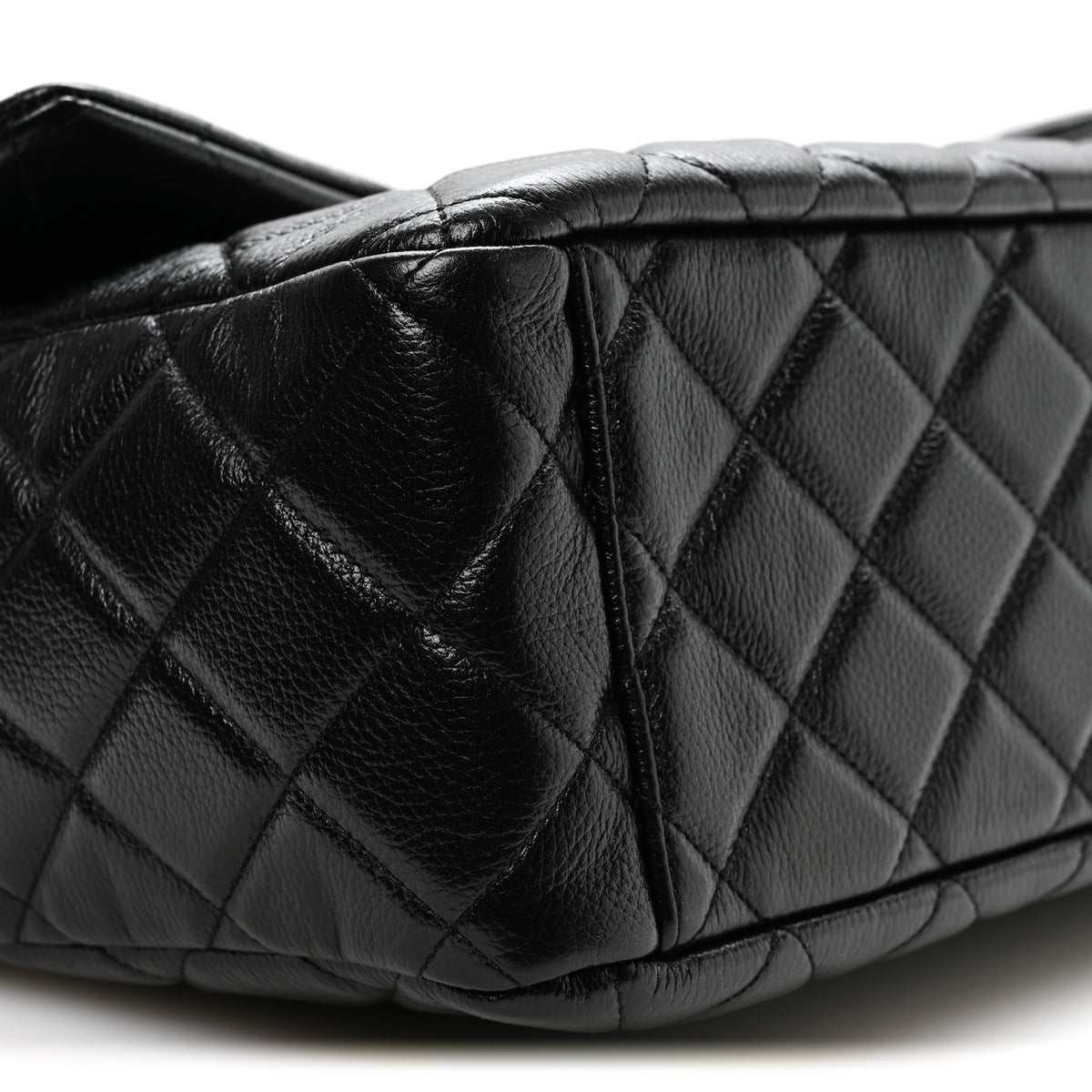 Grained Calfskin Quilted XXL Travel Flap Bag Black