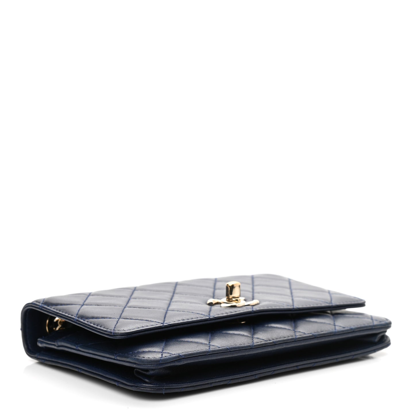 Lambskin Quilted Trendy CC Wallet On Chain WOC Navy
