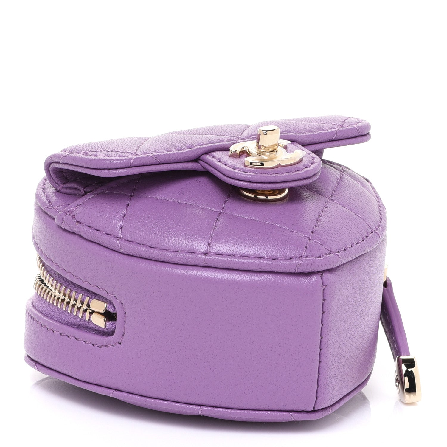 Chanel Lambskin Quilted CC In Love Heart Coin Purse With Chain Purple 4 of 8