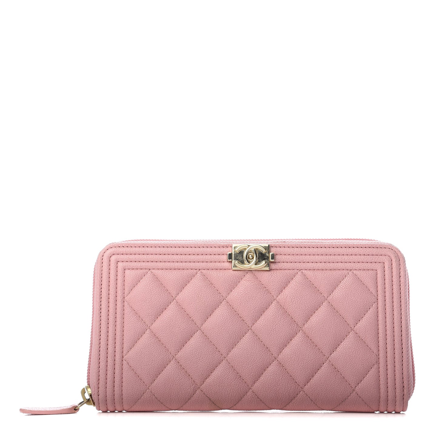 Caviar Quilted Large Boy Zip Around Wallet Pink