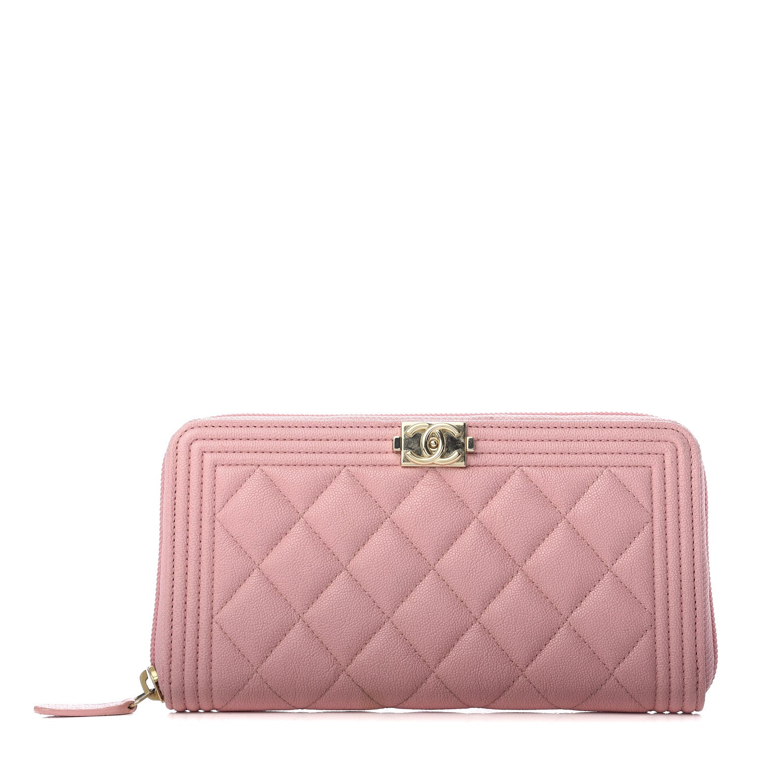 Chanel Caviar Quilted Large Boy Zip Around Wallet Pink 1 of 7