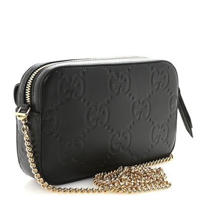 Gucci Calfskin GG Super Mini Debossed Chain Wallet Black 3 of 9