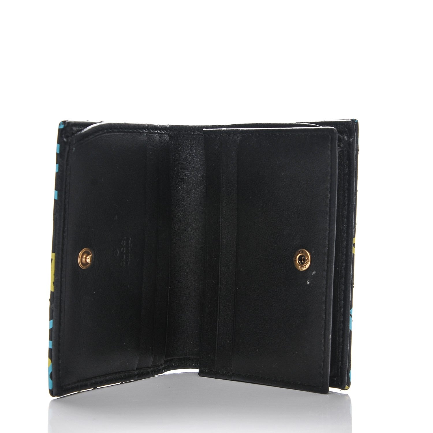 Gucci Calfskin Matelasse GucciGhost GG Marmont Card Case Wallet Black New Acquamarine 5 of 7