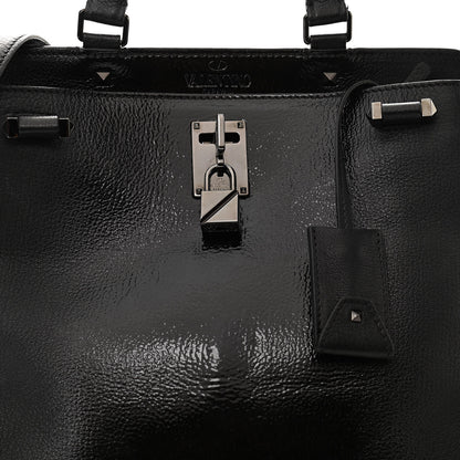 Valentino Garavani Patent Pebbled Calfskin Medium JoyLock Satchel Black 8 of 11