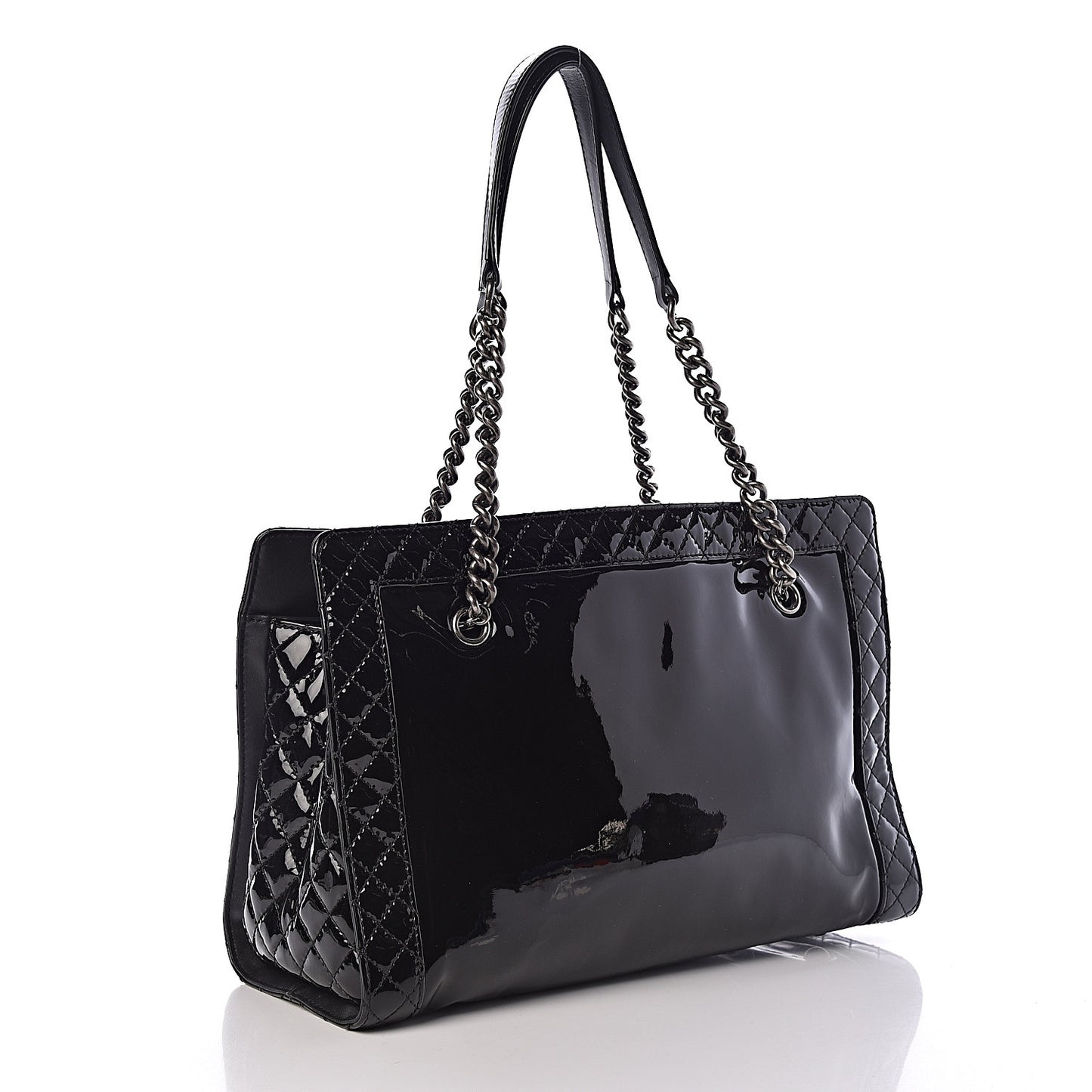 Patent Quilted Reverso Boy Tote Black