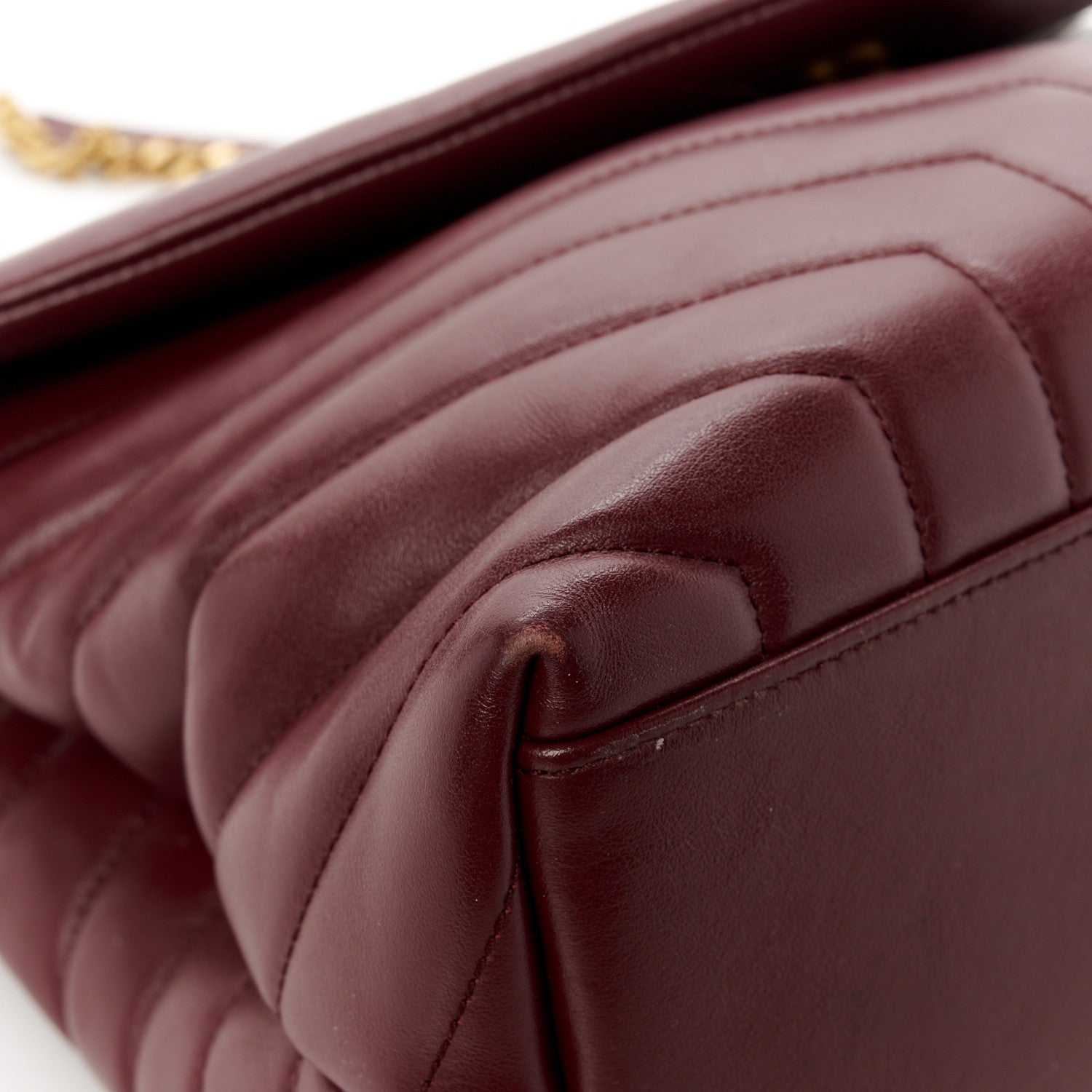 Saint Laurent Calfskin Y Quilted Monogram Medium Loulou Chain Satchel Rouge Legion 13 of 13