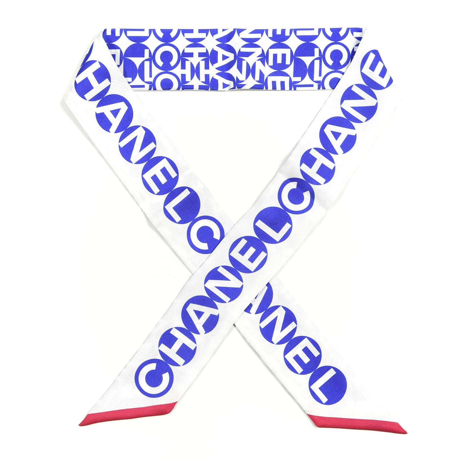 Chanel Silk Twill Slim Bandeau Scarf Blue Pink 1 of 4