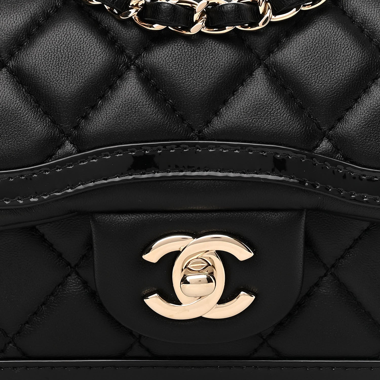 Chanel Lambskin Patent Calfskin Quilted Flap Phone Holder With Chain Black 8 of 10