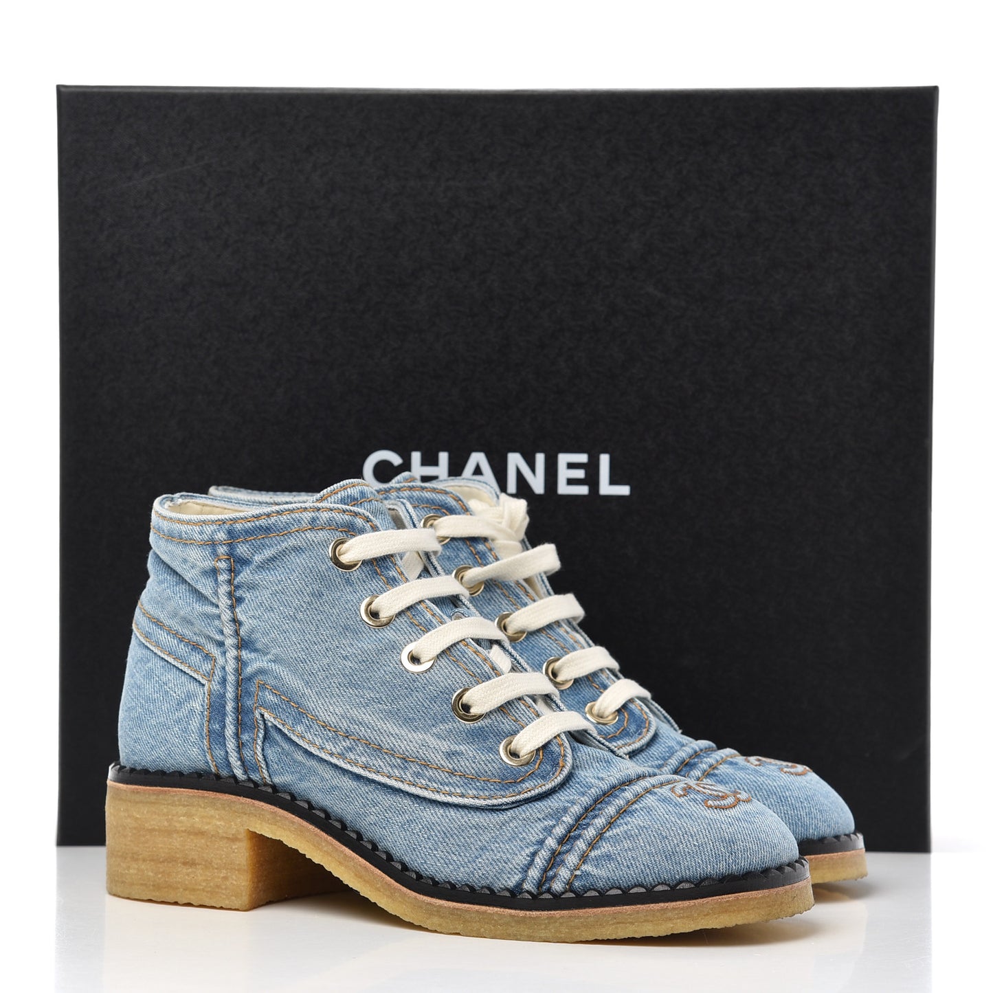 Denim Lace Up Boots 37 Light Blue