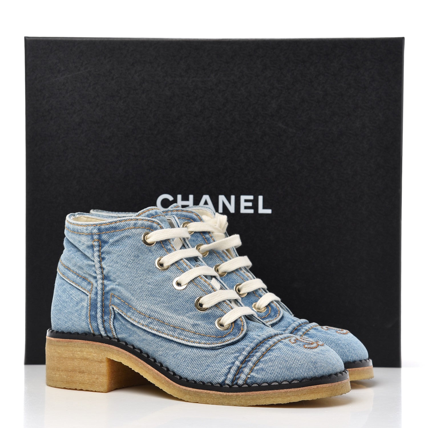 Chanel Denim Lace Up Boots 37 Light Blue 10 of 10