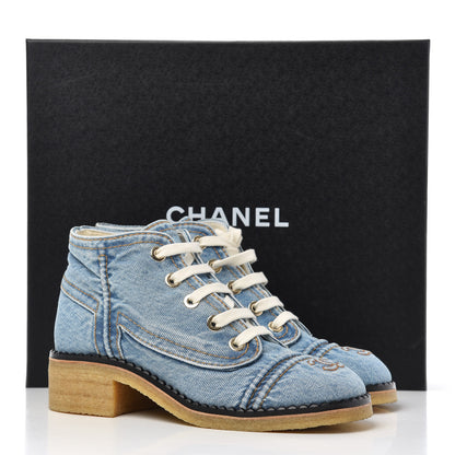 Chanel Denim Lace Up Boots 37 Light Blue 10 of 10