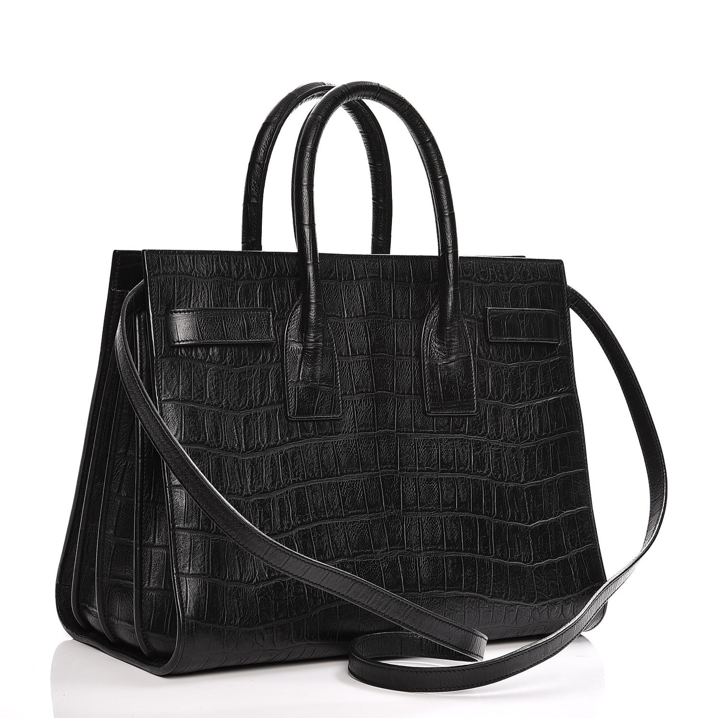Calfskin Crocodile Embossed Small Sac de Jour Black