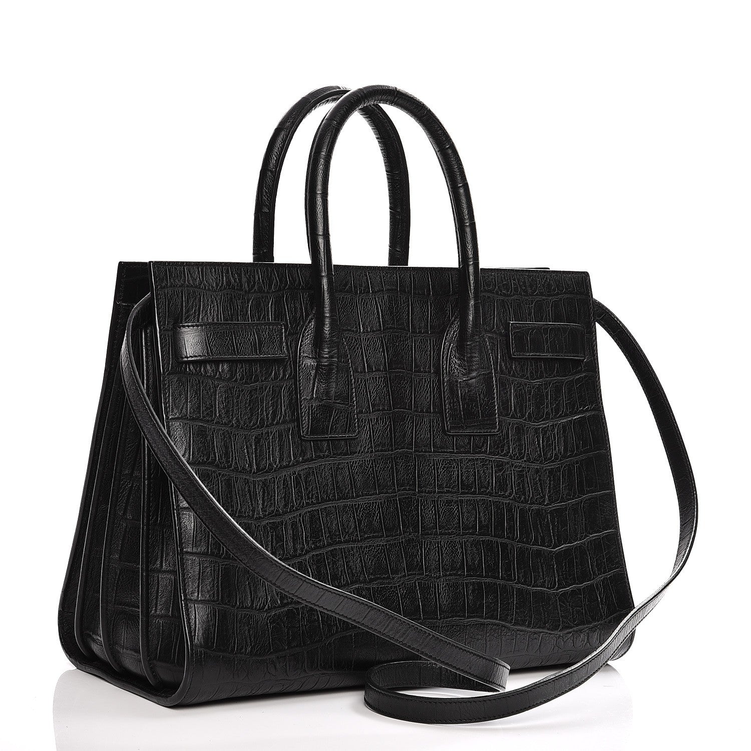 Saint Laurent Calfskin Crocodile Embossed Small Sac de Jour Black 4 of 13