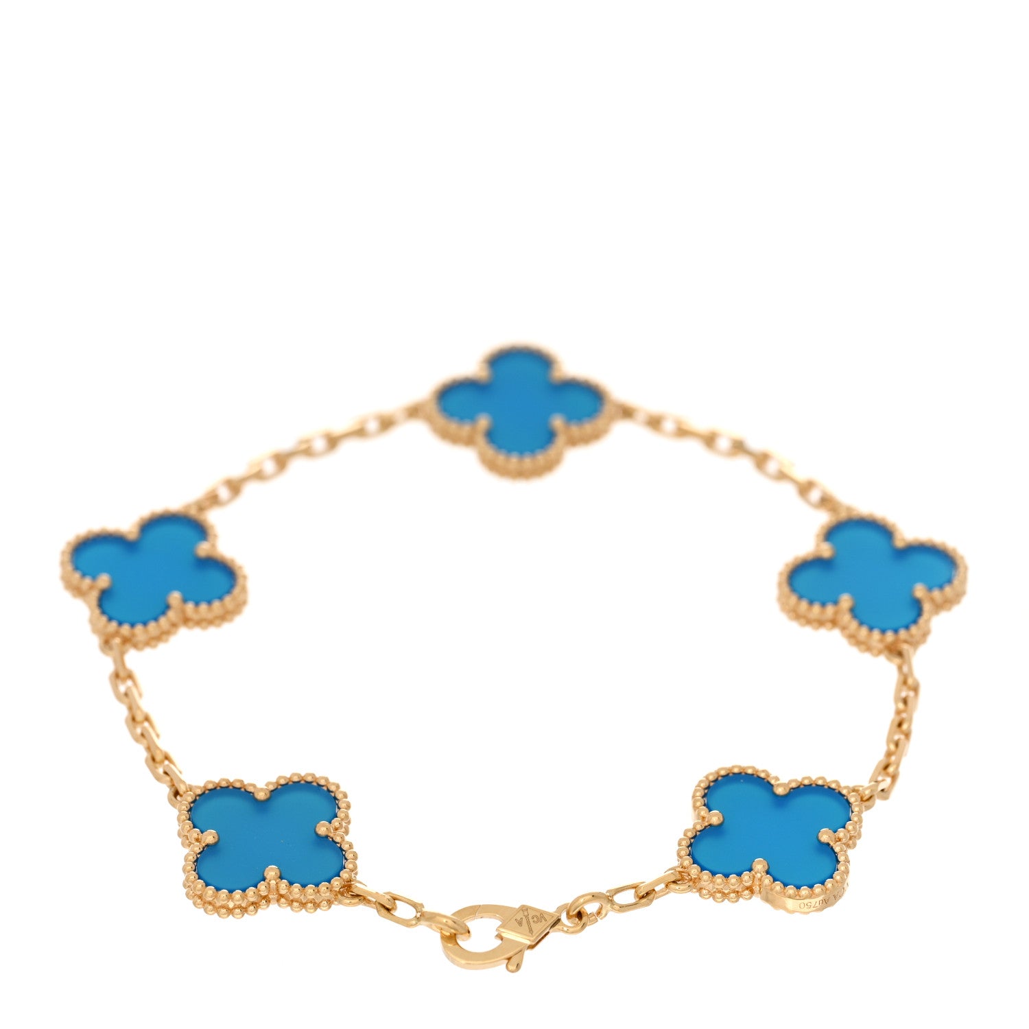 Van Cleef & Arpels 18K Yellow Gold Blue Agate 5 Motifs Vintage Alhambra Bracelet 2 of 4