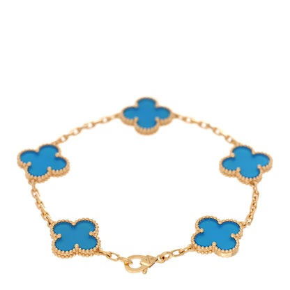 Van Cleef & Arpels 18K Yellow Gold Blue Agate 5 Motifs Vintage Alhambra Bracelet 2 of 4