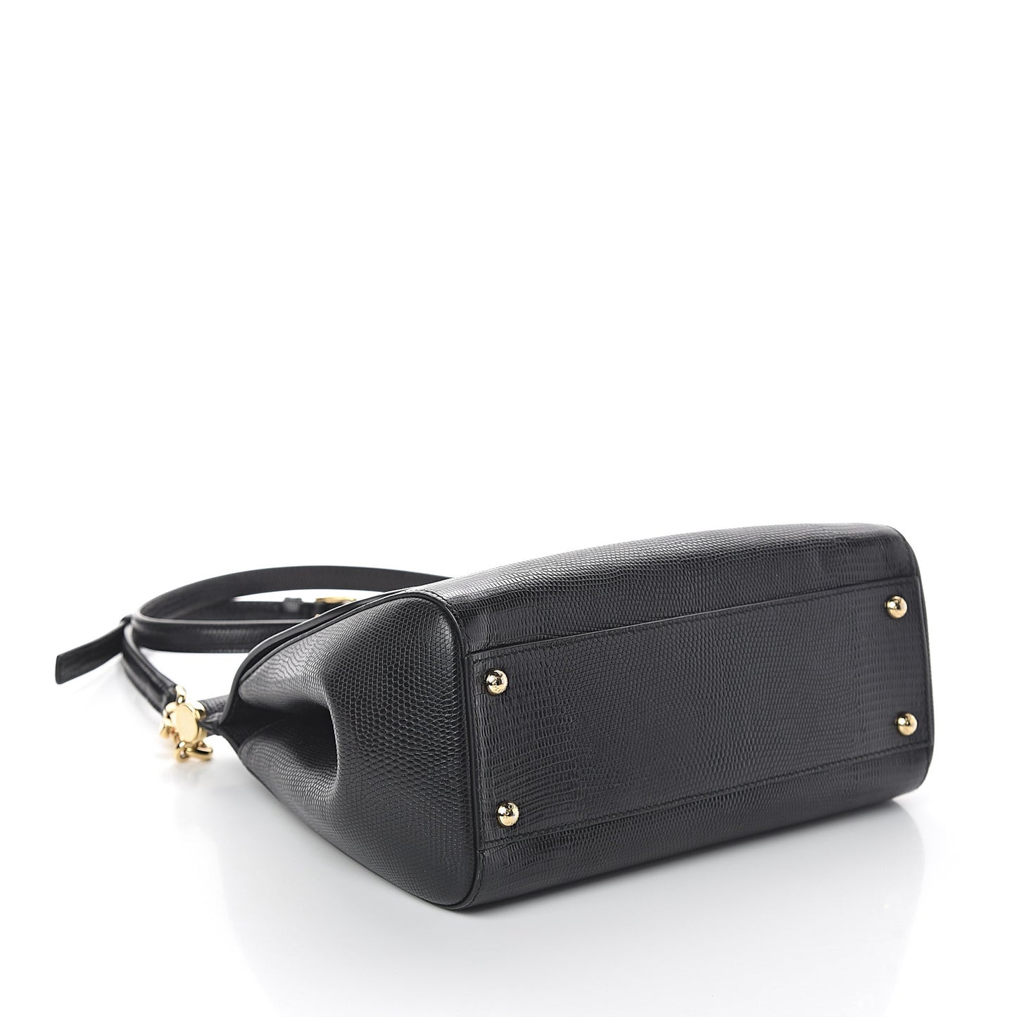 Iguana Calfskin Embossed Medium Miss Sicily Satchel Black