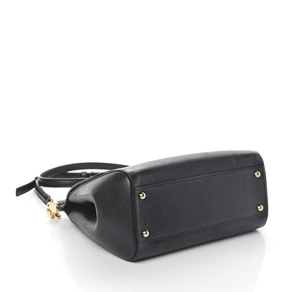 Dolce & Gabbana Iguana Calfskin Embossed Medium Miss Sicily Satchel Black 3 of 8