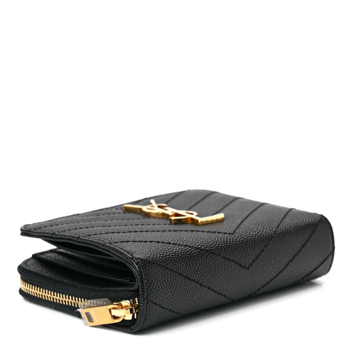 Grain De Poudre Matelasse Chevron Monogram Compact Zip Around Wallet Black