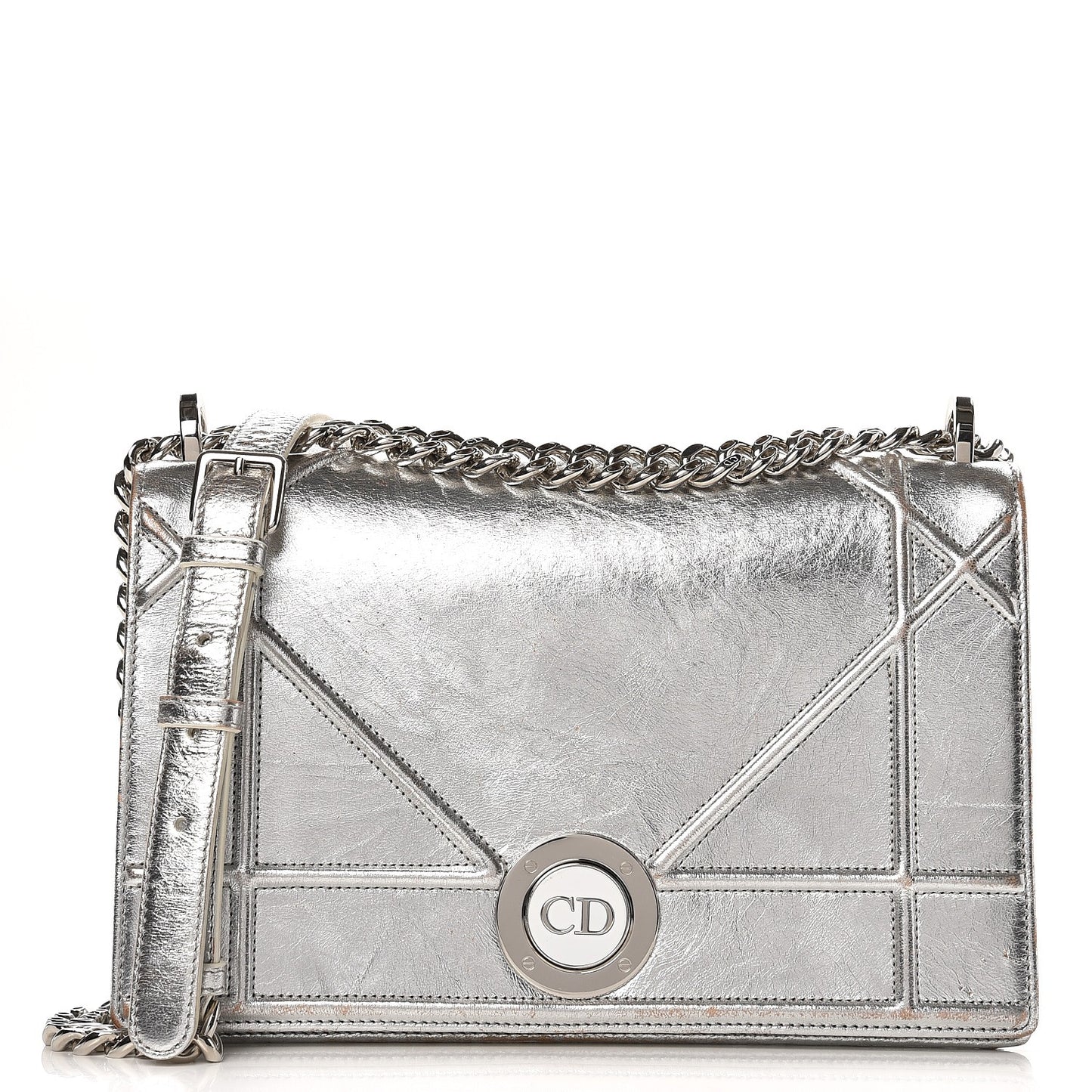 Metallic Crinkled Lambskin Medium Diorama Flap Bag Silver