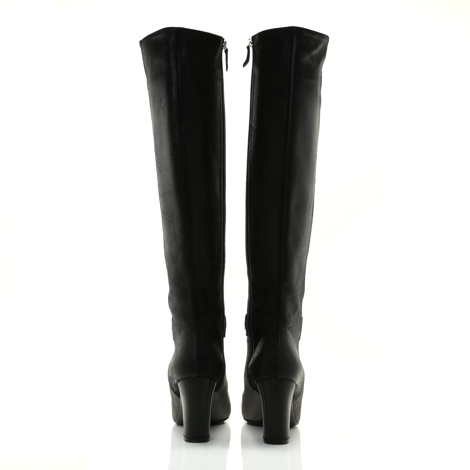 Chanel Suede Calfskin CC Cap Toe Knee High Boots 40 Black Grey 5 of 13