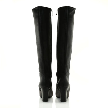 Chanel Suede Calfskin CC Cap Toe Knee High Boots 40 Black Grey 5 of 13