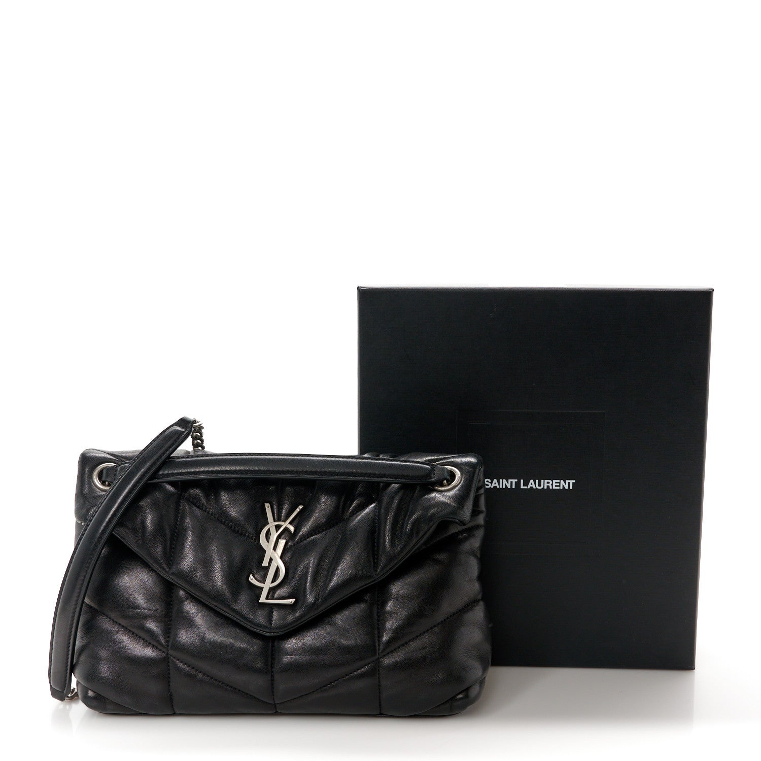 Saint Laurent Lambskin Quilted Small Loulou Puffer Monogram Chain Satchel Black 11 of 11