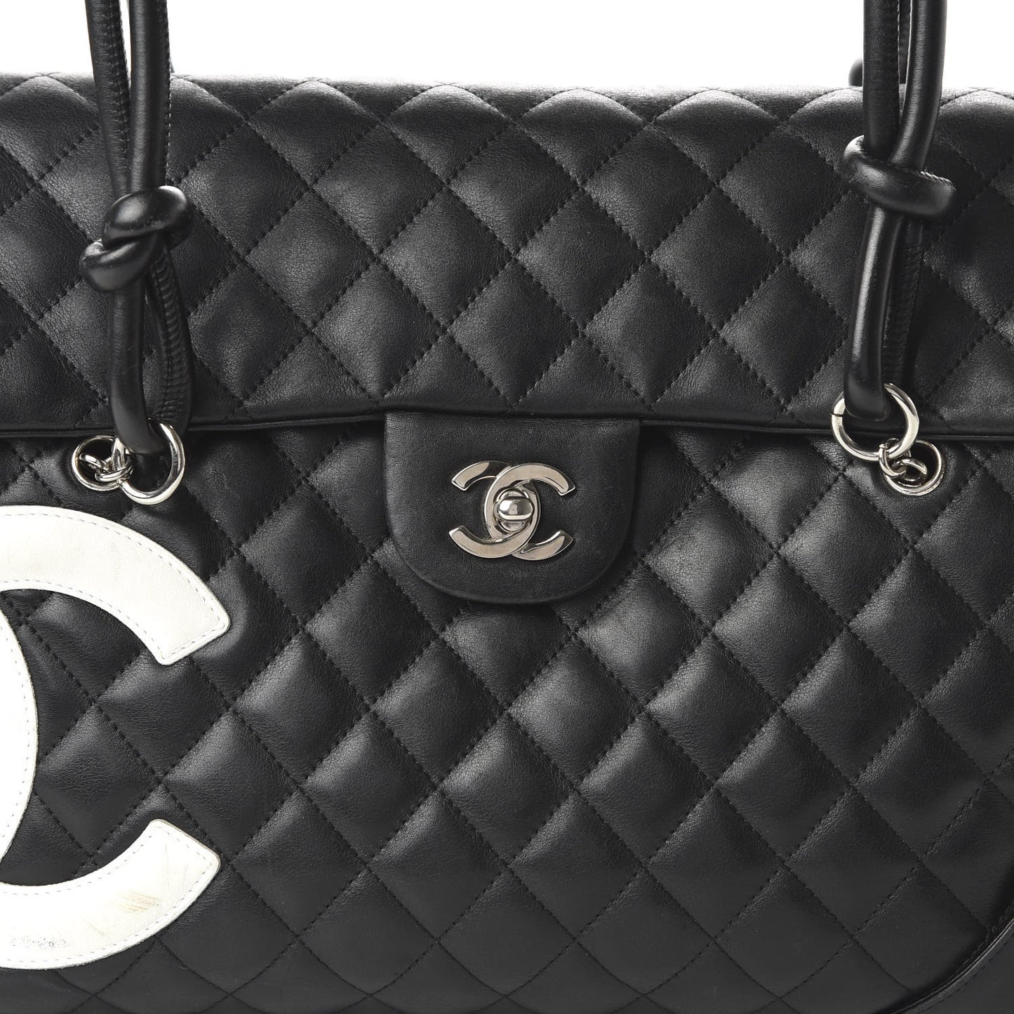 Calfskin Quilted Large Cambon Flap Black White