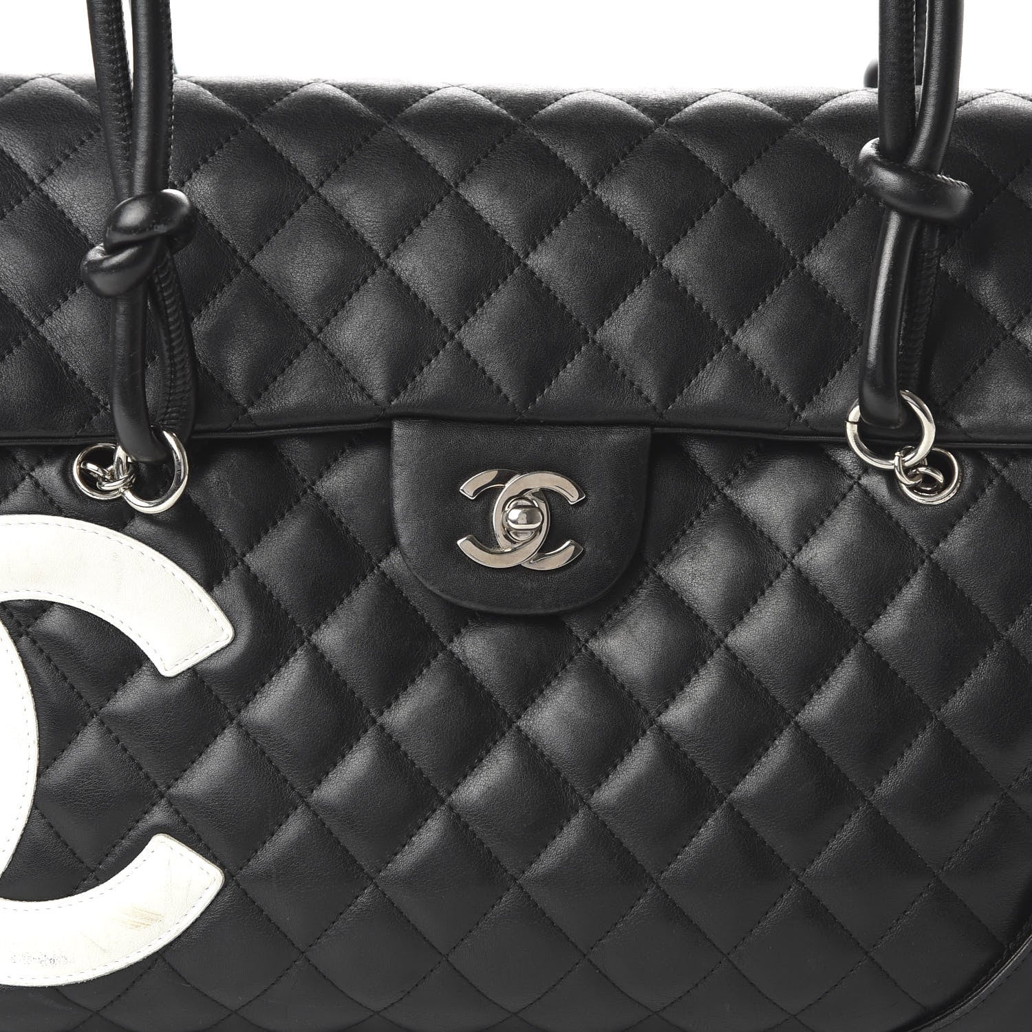 Chanel Calfskin Quilted Large Cambon Flap Black White 10 of 12