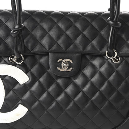Chanel Calfskin Quilted Large Cambon Flap Black White 10 of 12