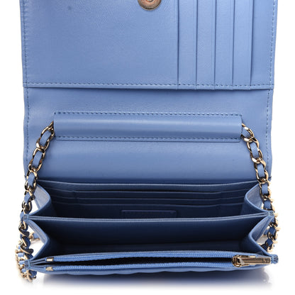 Chanel Lambskin Quilted Mini Wallet On Chain WOC Light Blue 5 of 10