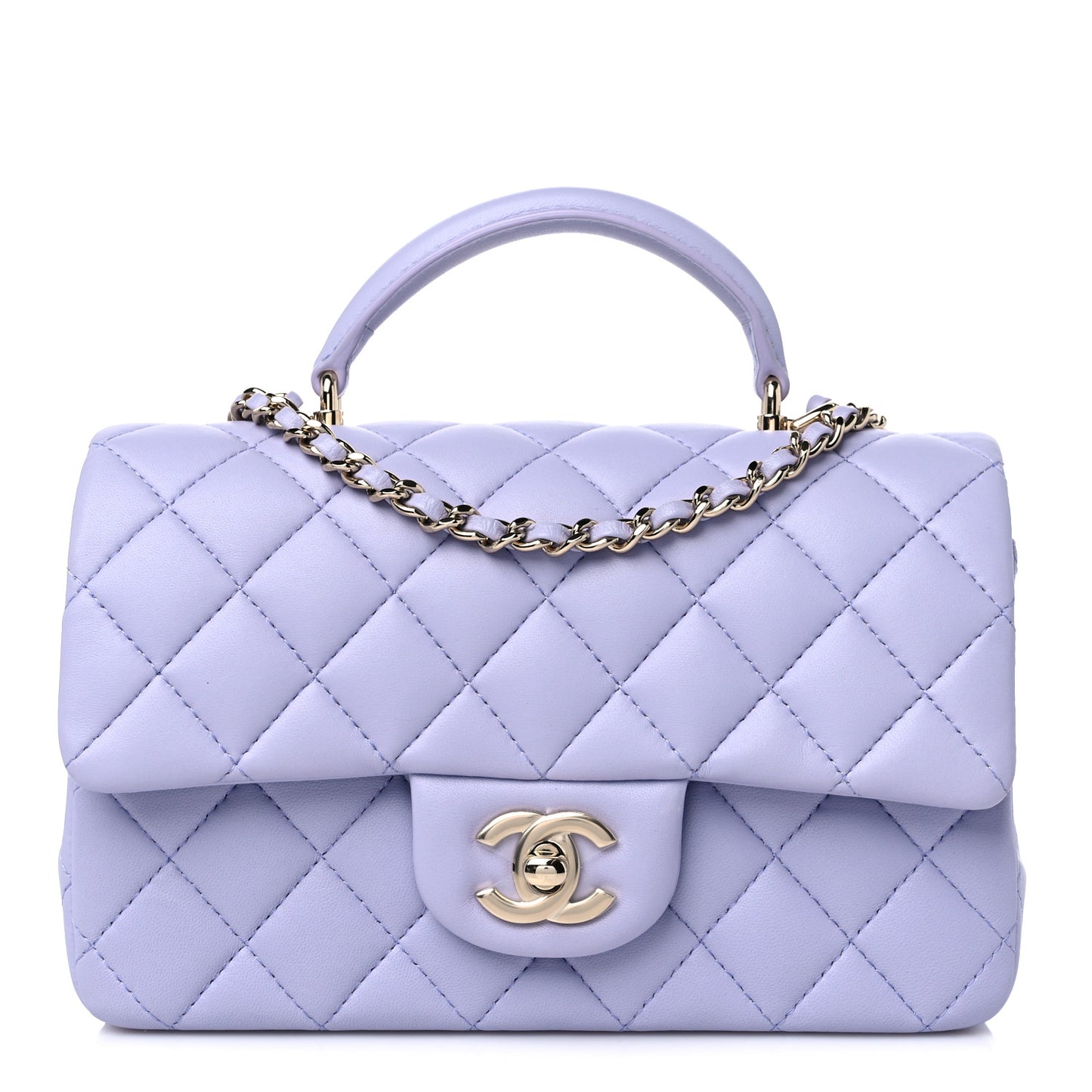 Lambskin Quilted Mini Top Handle Rectangular Flap Light Purple