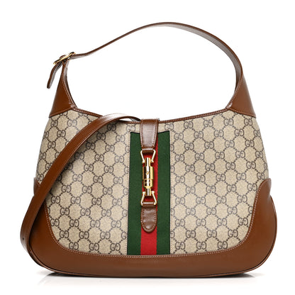 Gucci GG Supreme Monogram Azalea Calfskin Web Medium Jackie 1961 Hobo Beige Ebony Brown Sugar 1 of 11