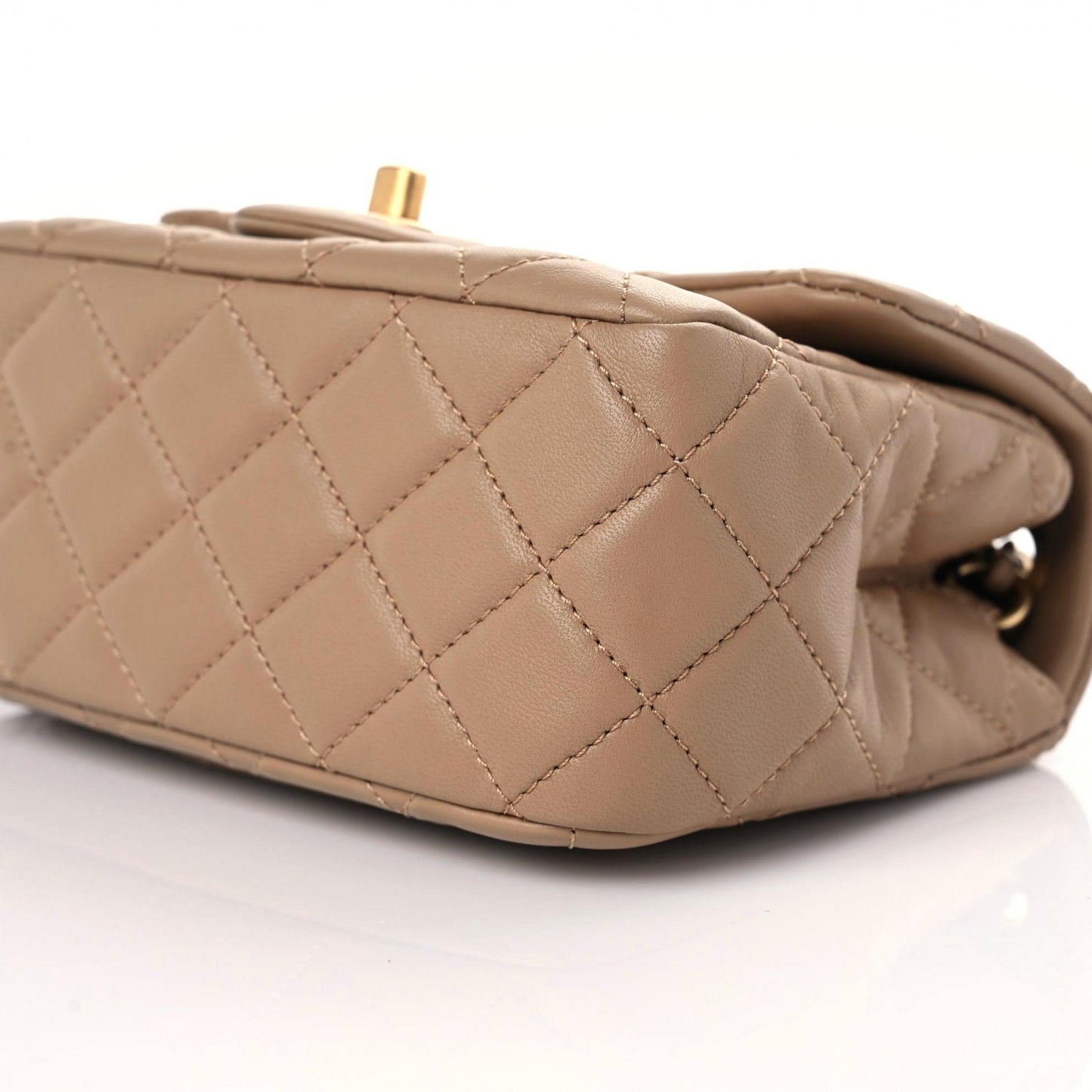 Lambskin Quilted Mini Pearl Crush Flap Beige
