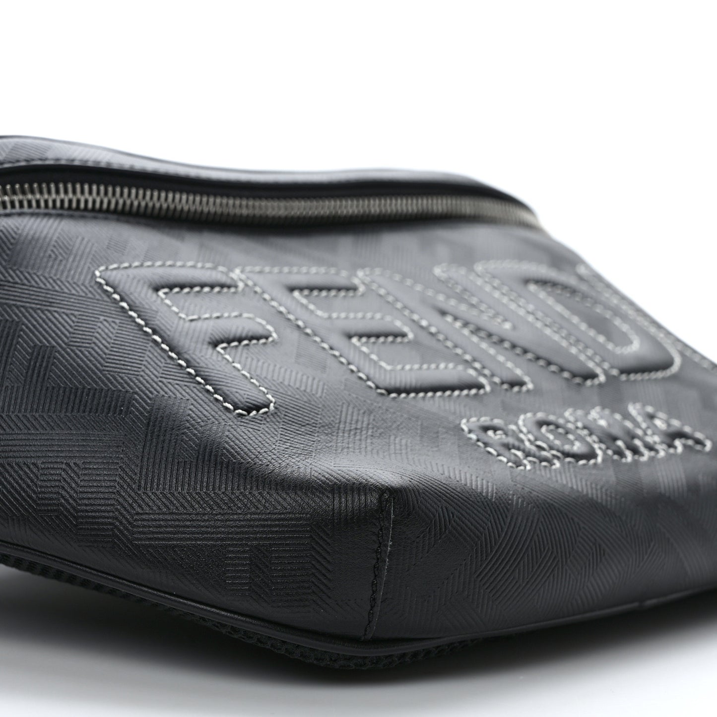 Vitello Cover FF Lines Logo Embossed Stitched Belt Bag Black