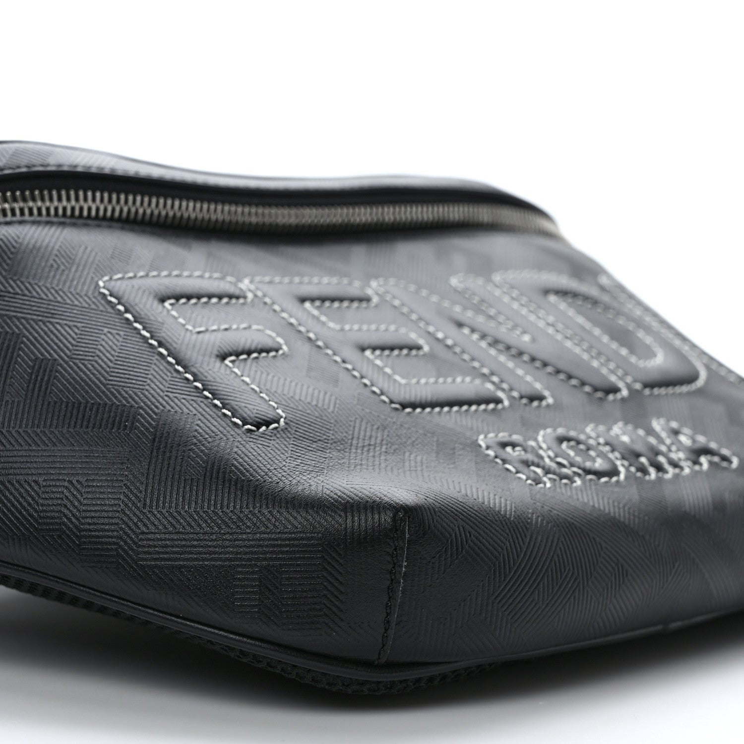 Fendi Vitello Cover FF Lines Logo Embossed Stitched Belt Bag Black 8 of 9