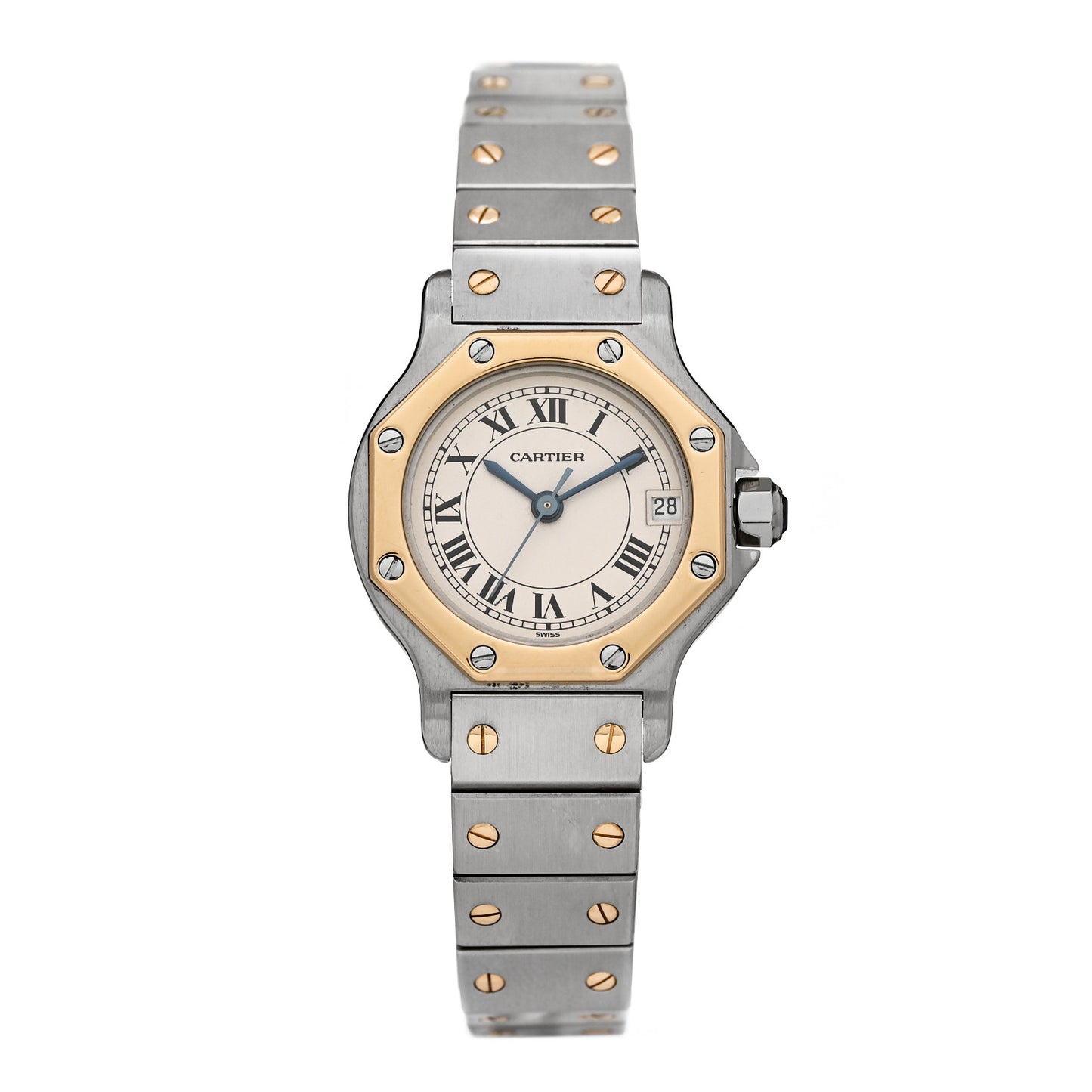 Stainless Steel 18K Yellow Gold 25mm Santos Octagon Quartz Watch