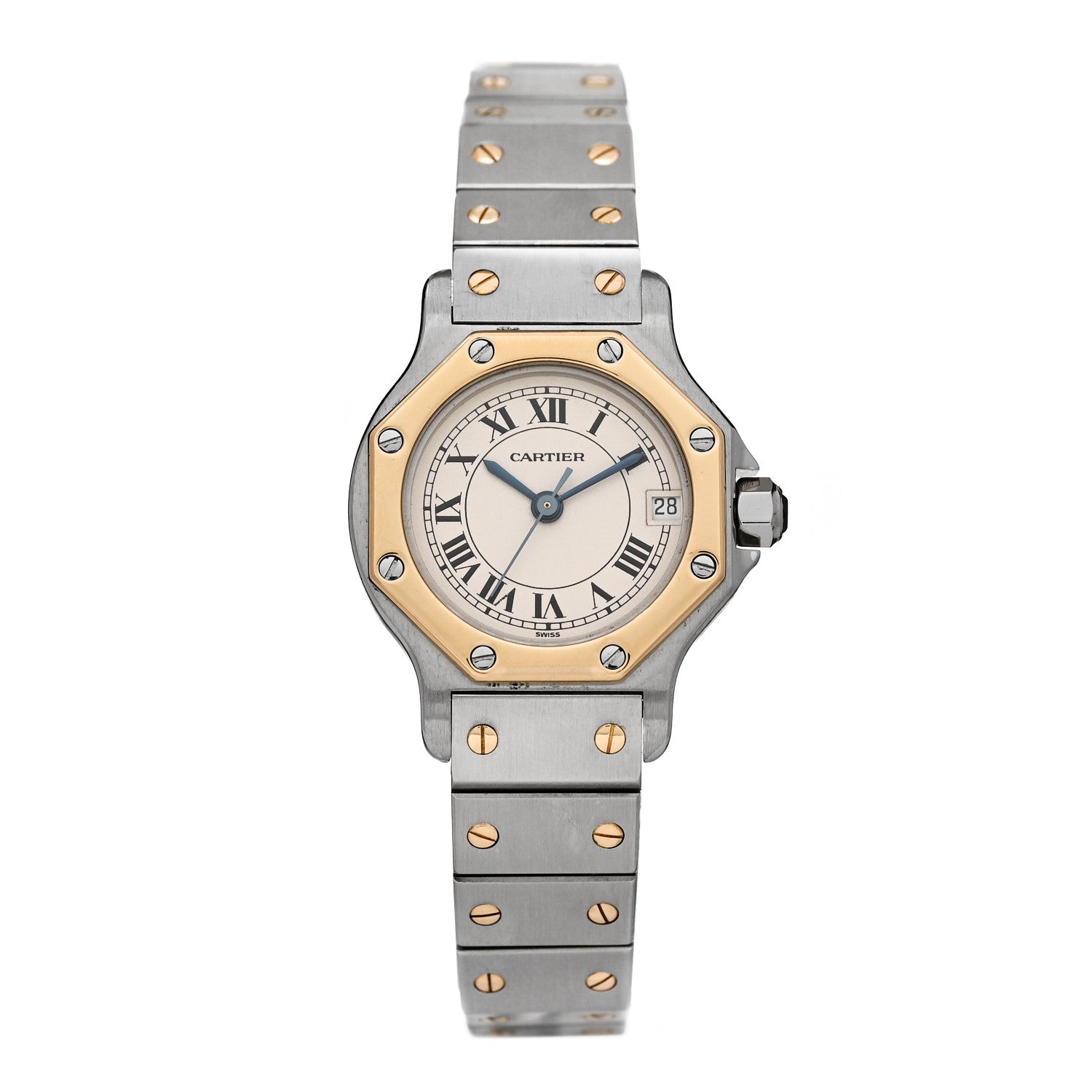 Cartier Stainless Steel 18K Yellow Gold 25mm Santos Octagon Quartz Watch 1 of 4